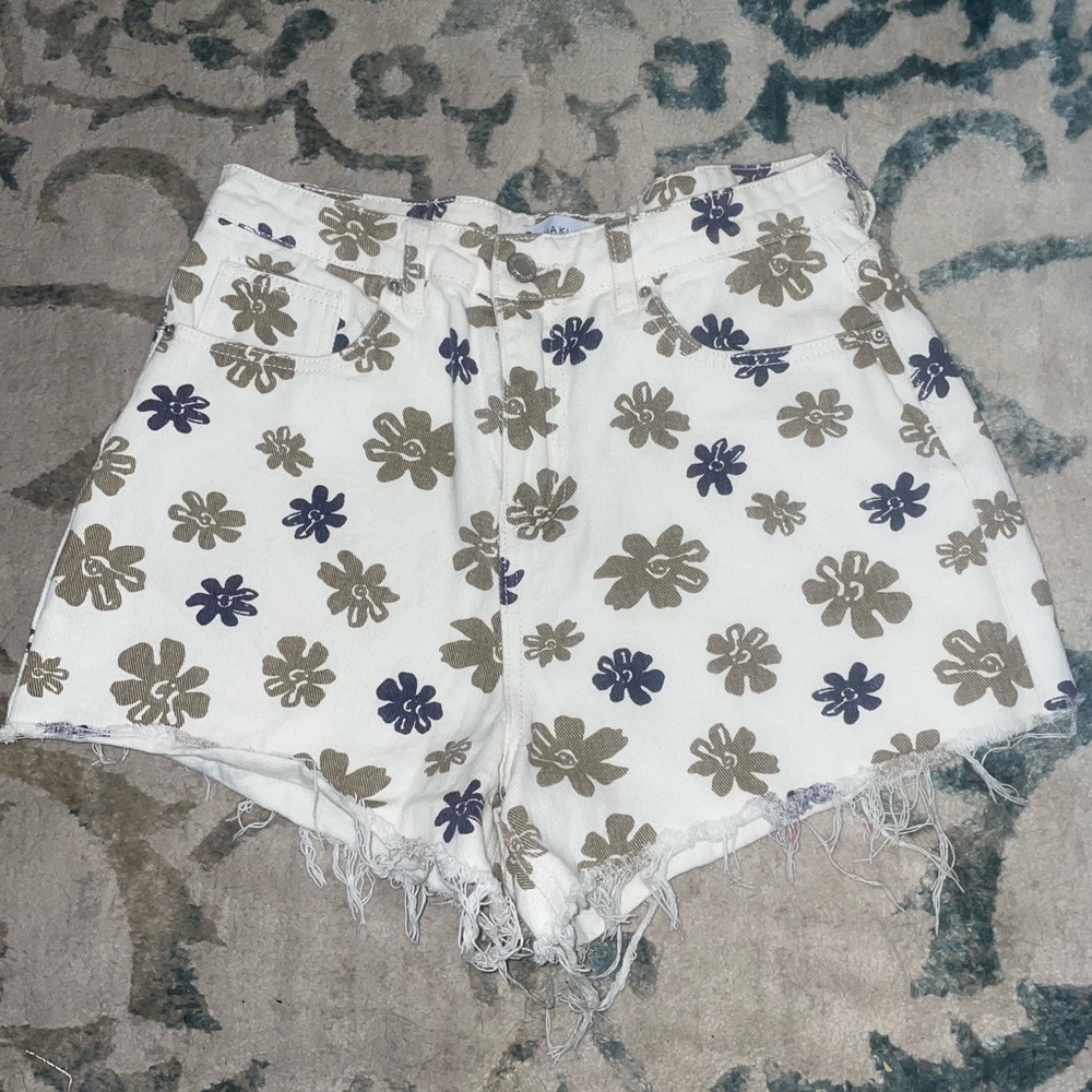 Floral denim shorts